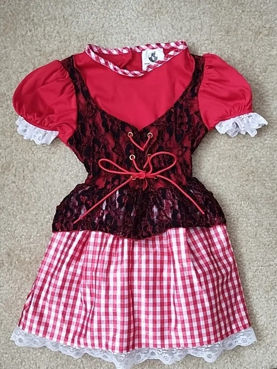 Girls Halloween Costume Dress Size 2T 3T 4T Short Sleeve Red White Gingham Check