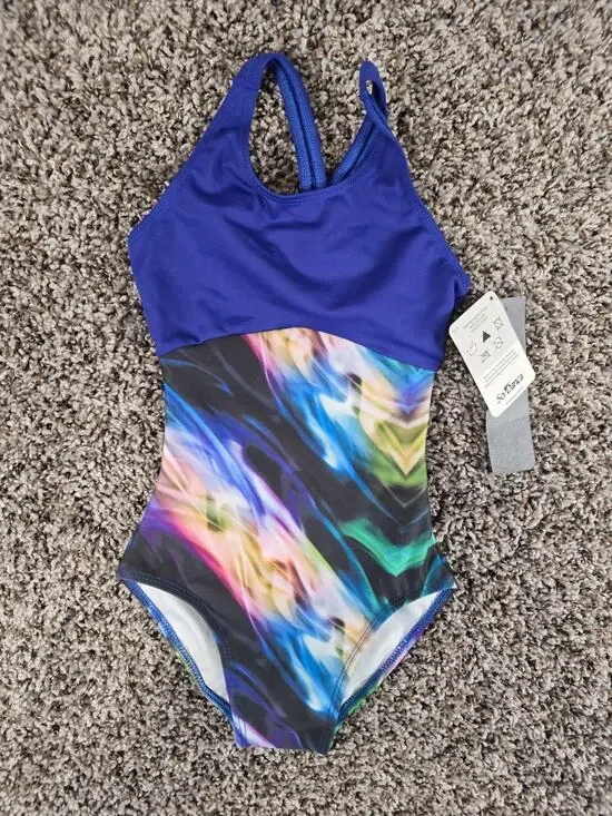 So Danca Girls Sz 4-6 Sleeveless Dance Leotard Bright Purple Marbled NEW