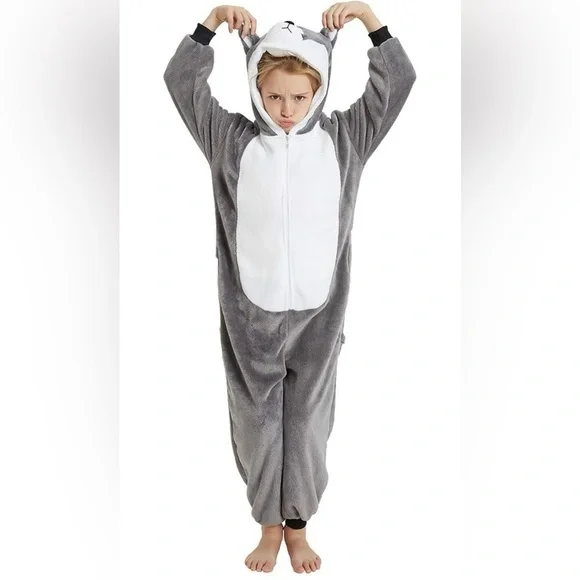 Dog Onesie Costume | Size 150 | Fleece Pajamas | Husky Puppy | Halloween | New