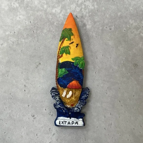 Ixtapa Mexico Souvenir Refrigerator Magnet 3D Surfboard Tropical Beach Scene