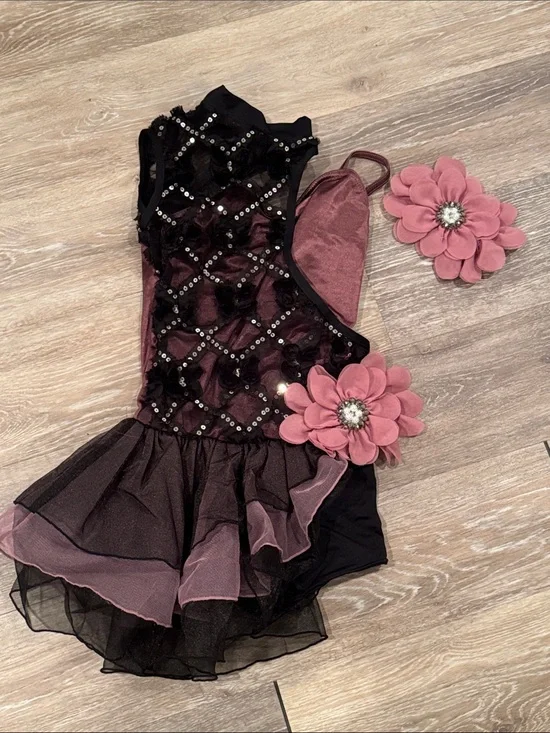 Weissman- Girls Black and Dusty Rose Flower Tutu Dance Costume