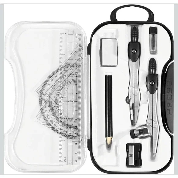 Student Geometry Set 10 Piece, Compass Ruler Protractor, Drafting Tools,‎ Black