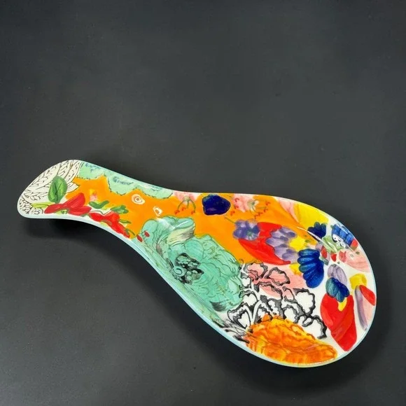 Anthropologie Abstract Floral Ceramic Spoon Rest Colorful Painterly Kitchen