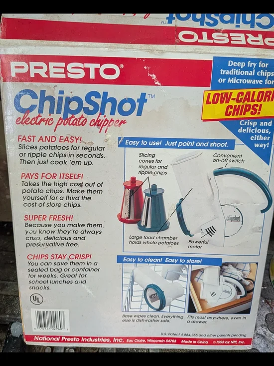 Presto ChipShot Electric Potato Chipper - Red & Blue Accents