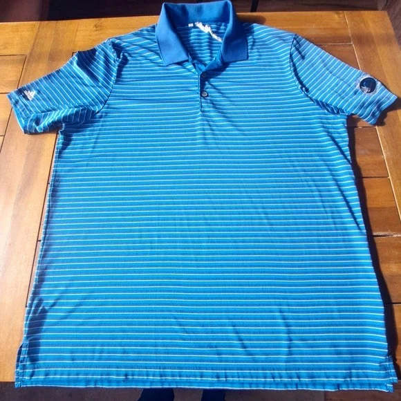 Adidas Men's Blue Striped Golf Polo Shirt San‎ Juan Golf & Tennis Club Logo XL