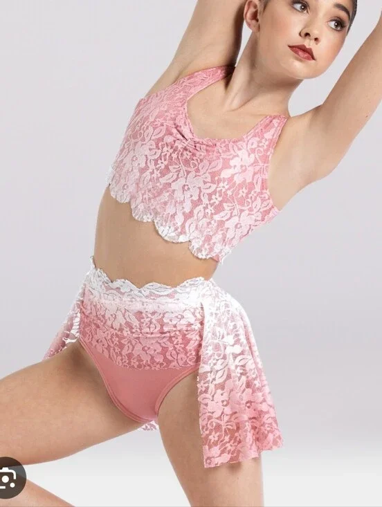 Weissman Pink and White Ombre Lace Dance Costume Set