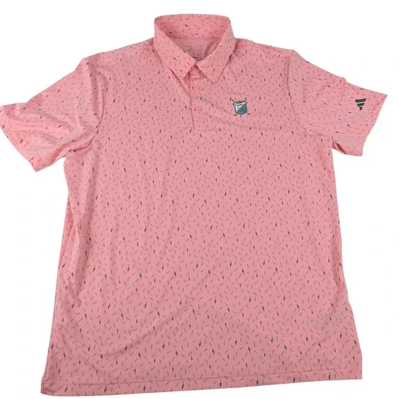 Adidas Mens Pink All Over Print Golf Polo Shirt Large Quick Dri Tennis Sport‎