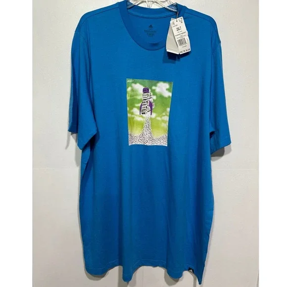 Adidas T-Shirt Mens 2XLT End Plastic Waste Blue Graphic Cotton M Boost‎ Rocket