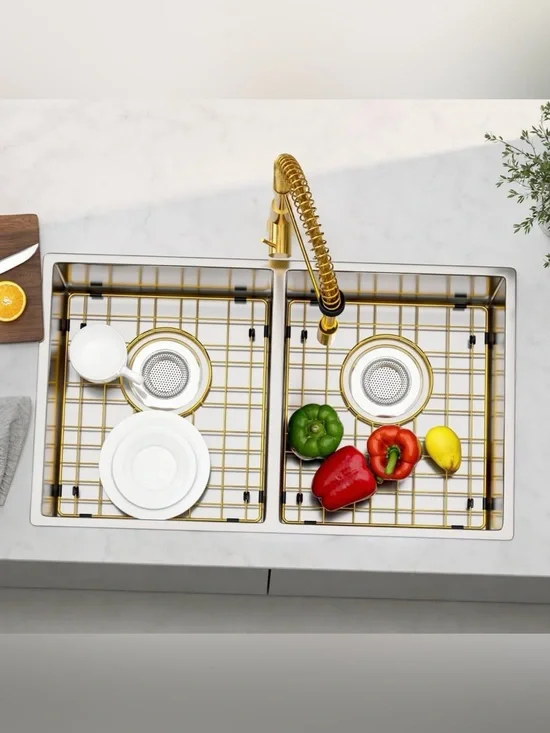2 Pack Gold Kitchen Sink Bottom Grid Fit Right Angle Kitchen Sink, 15x13