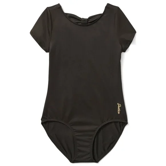 Justice Girls S Cap Sleeve Dance Gymnastics Black Leotard SIZE 7-8 NEW