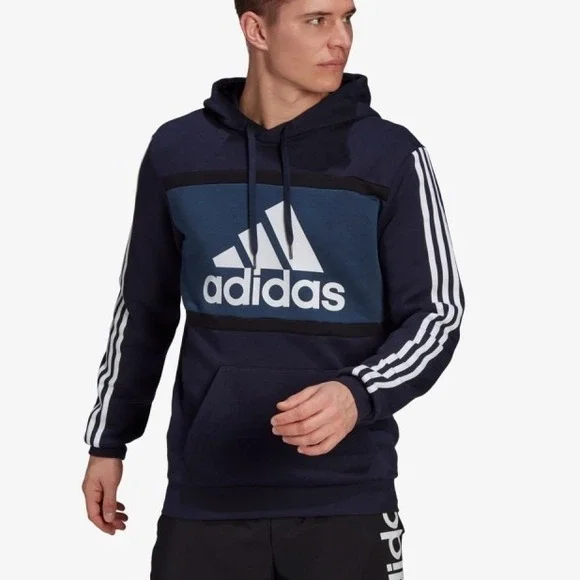 Adidas Mens Colorblock Hoodie Navy 2XL Pullover Sweatshirt‎ Three Stripe