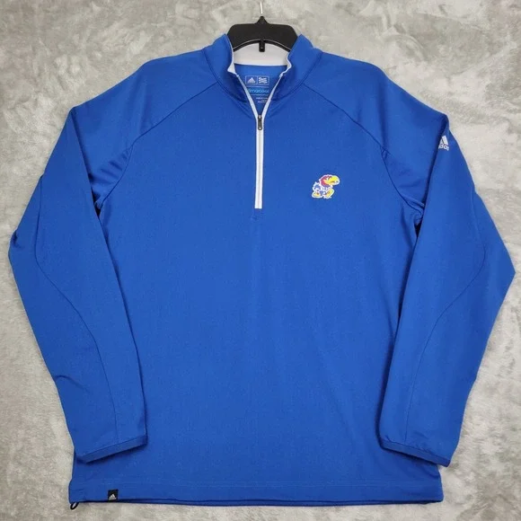 Kansas Jayhawks Adidas Golf Men's Medium 1/4 Zip Pullover Blue Performance Logo
