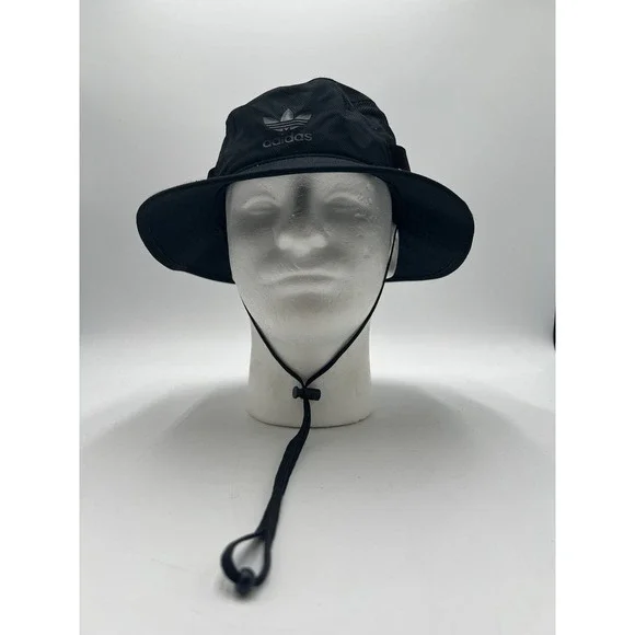 Adidas Originals Black Boonie Bucket Hat Trefoil Logo Chin Strap One Size