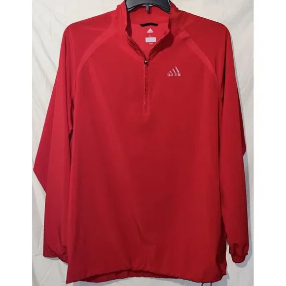 Adidas Men's Large 1/4 Zip Long Sleeve Pull Over In‎ Red Vented Back