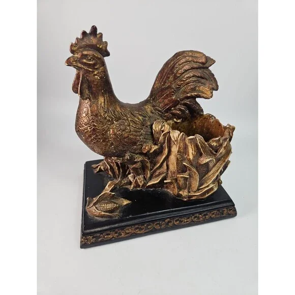 Vintage Heavy Resin Bronze Color Rooster Toothpick Holder Black Farmhouse Rustic