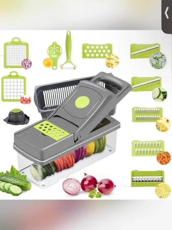 14 in 1 Multi-Function Vegetable Slicer & Mandoline Chopper - Gray & Lime