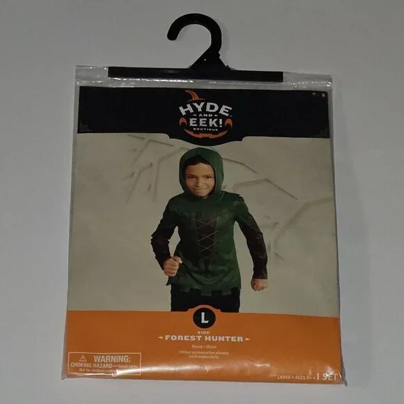 NEW Forest Hunter Halloween Costume Boy Girl Kids Size Large Green Hood Shirt