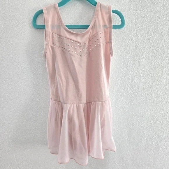 Cat & Jack Girls Pink‎ Rhinestone Mesh Leotard Dance Dress Size M 7/8