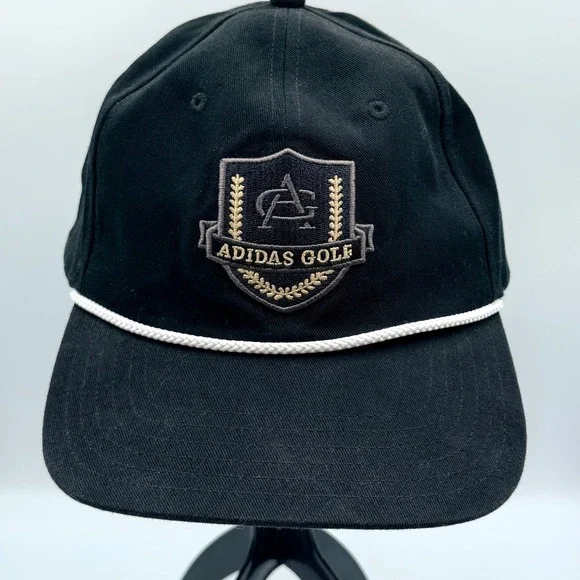 Adidas Golf Snapback Hat Black Rope Crest Logo Mens OSFM Adjustable Cap