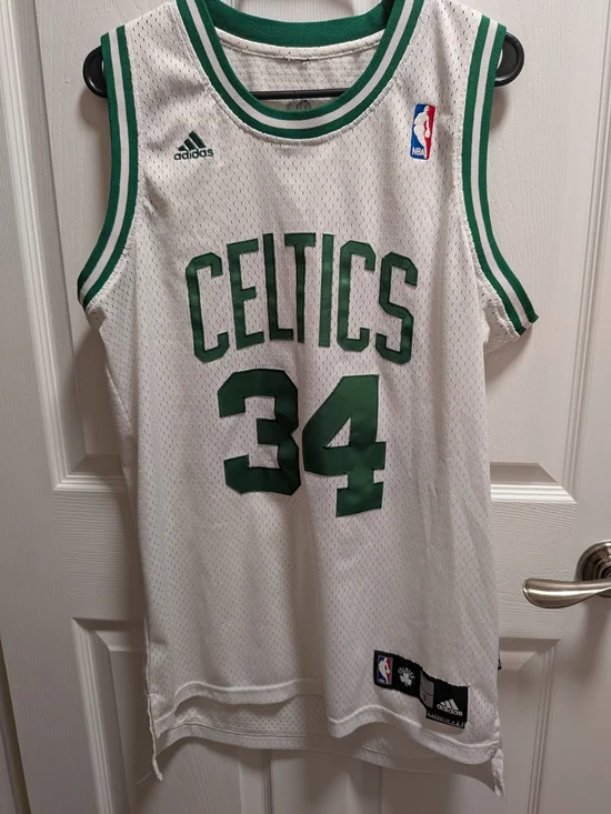 adidas White and Green Celtics Basketball Jersey #34 Paul Pierce