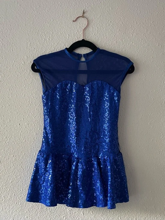 Revolution Dancewear Royal Blue Sequin Dance Costume Lyrical Jazz Girl’s Medium