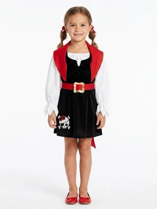 Halloween Black, Red & White Girls Pirate Costume Dress 4T-6T