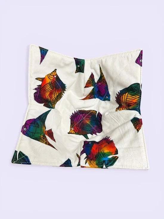 Hand Crafted Bowl Cozy Bowl Holder Microwavable Cotton Padded with Colorful Fish