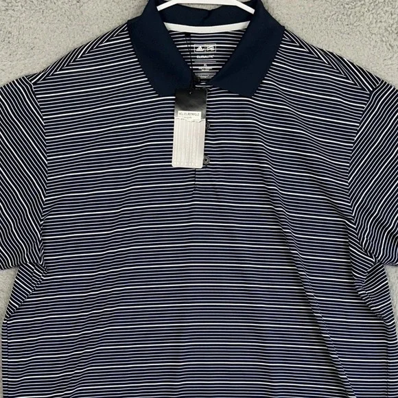 NEW Adidas Golf Polo Shirt Mens XL Navy White Stripe Climalite Performance Rugby