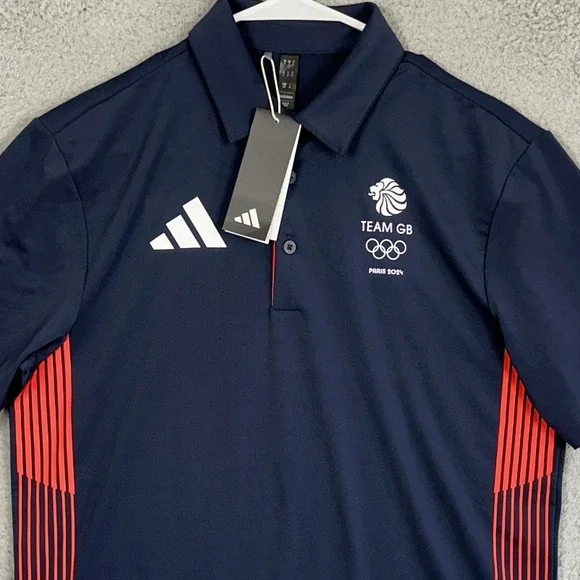 NEW Adidas Polo Shirt Mens Small Navy Red Team Great Britain Paris 2024 Olympic