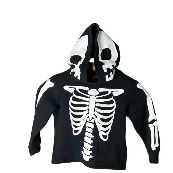 H & M size 3/4 T Halloween Printed Skeleton Pullover Hoodie