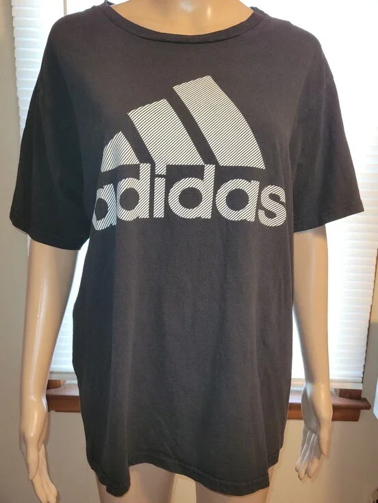 adidas Black Tee with White Striped Logo