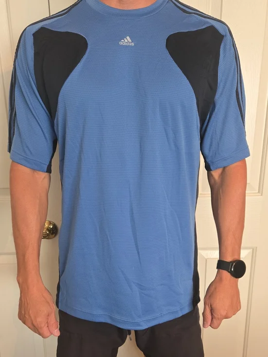 adidas Blue Short-Sleeve Performance Tee with Black Accents