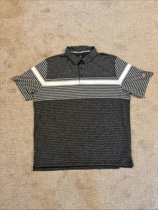 Adidas Men's Grey Striped Polo Shirt - Performance Style