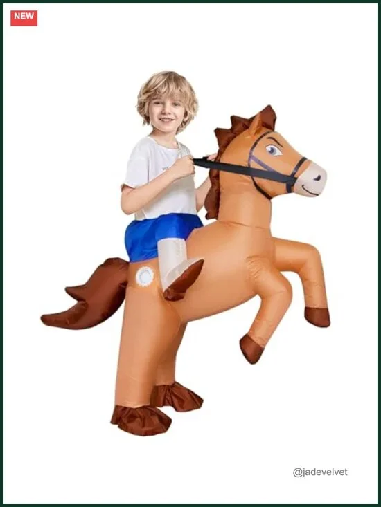 Inflatable Horse Costume for Kids Halloween Riding Cowboy Costume Funny Blow up
