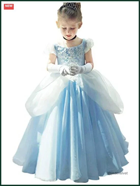 Girls Cinderella Costume Princess Dress-Up Birthday Party Ball Gown Halloween