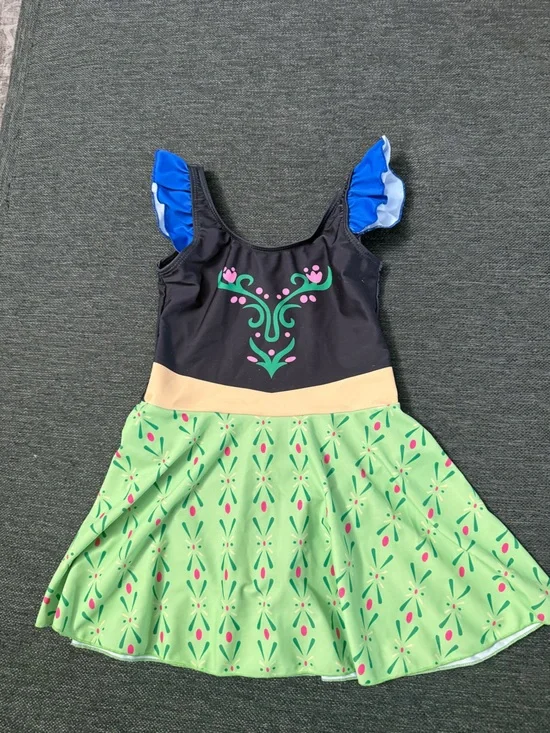 Girls Green & Black Disney Princess one piece swim suit size S/M