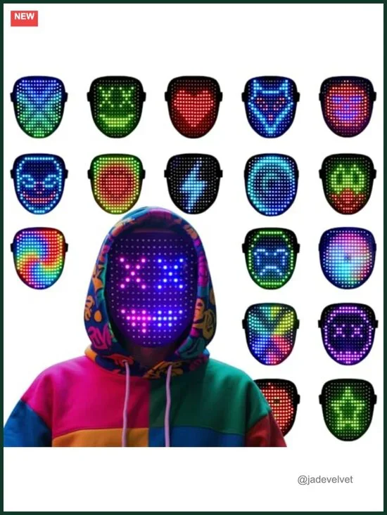 LED Mask with Gesture Control – 25 Graphics & 50 Patterns, Rechargeable,