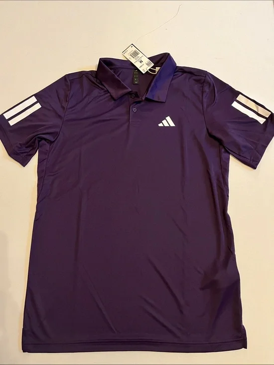 adidas Club Tennis Shirt Mens M 3 Stripes Short Sleeve Polo Plum Purple  NWT $50