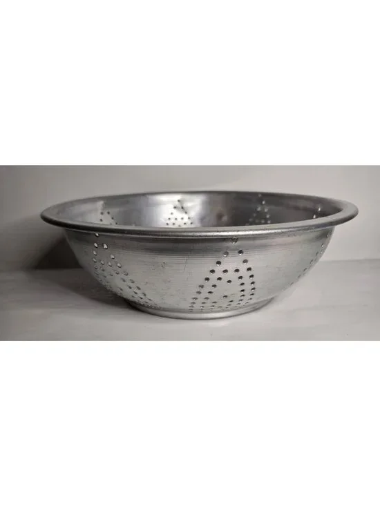 Vintage Aluminum Strainer Colander With Floral Punched Out Design Kitchen Tools