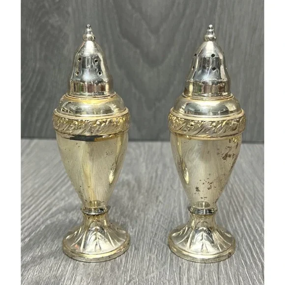 Vtg Luraline 651 Silver-Plated Weighted Salt & Pepper Shakers Pedestal Base