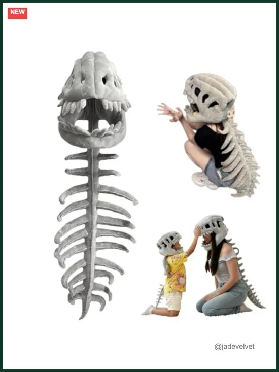 3D Spinosaurus Skull Mask with Plush Spine Tail Halloween Costume