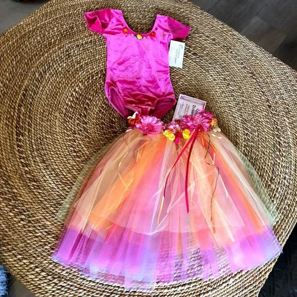 Childhood Enchantment Small Orange Pink Sherbet Leotard & Tutu Floral‎ Ribbon