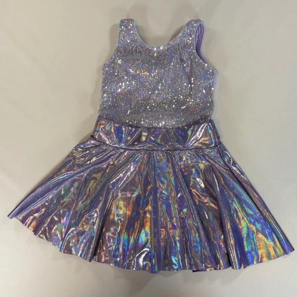 Revolution Dancewear Girls Sequin Holographic Dance Costume Leotard Purple SC
