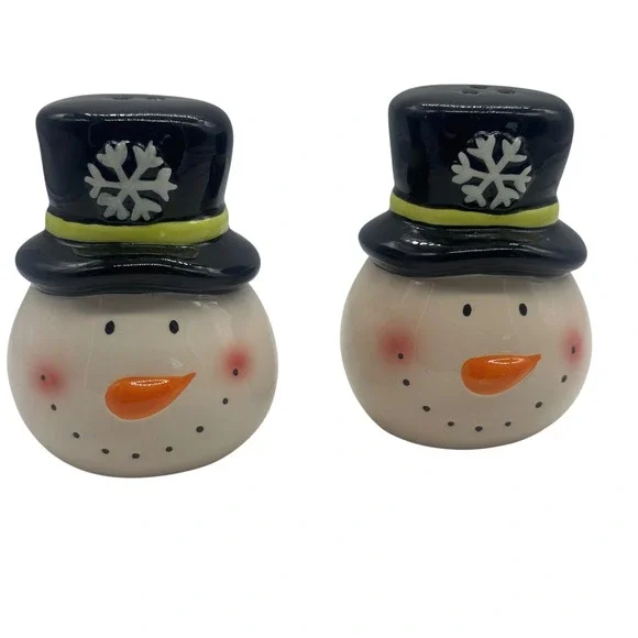 Vtg Snowman Salt Pepper Shakers Set Ceramic Winter Holiday Christmas Decor 3
