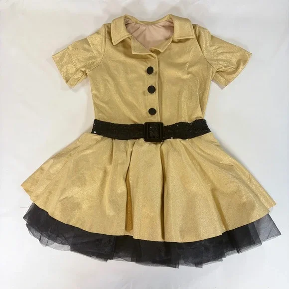 Revolution Dancewear Gold Metallic Sequin Belt Dance Costume Dress Kids Size MC