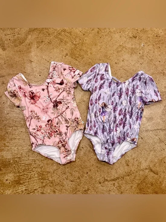 Set of 2 Posh Peanut Flower Fairies Criss-Cross Leotard lavender/trees size 8