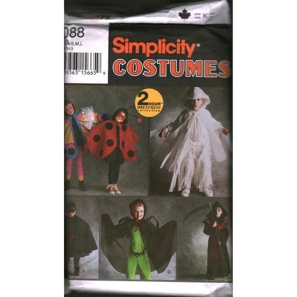 Simplicity 9088 Kids Costume Sewing Pattern Ghost Reaper Ladybug Sizes S-L
