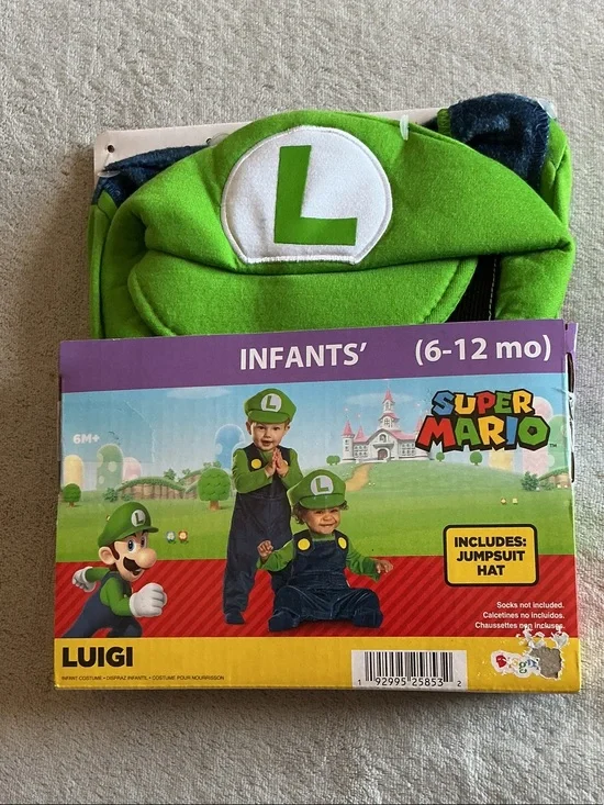 NWT Nintendo Luigi Super Mario Halloween Costume Infant Size 6-12mos by Disguise