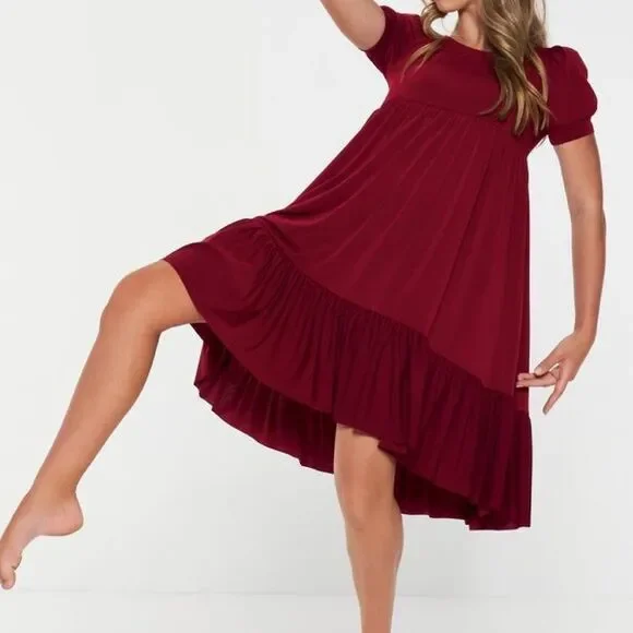 Kelle dance lyrical costume burgundy 2 piece babydoll dress and briefs adult SA