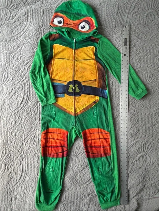 TMNT Mutant Mayhem Michelangelo Hooded Fleece Pajamas Boys Size 10/12 Costume